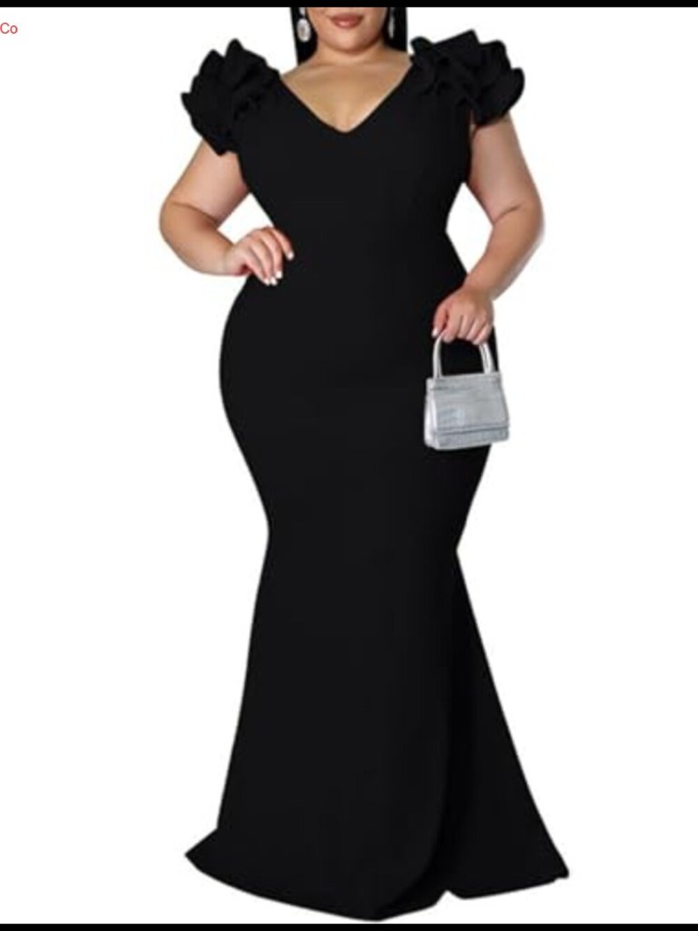 Plus Size Mermaid Maxi Dress V Neck Ruffle Sleeve Bodycon Formal Gown